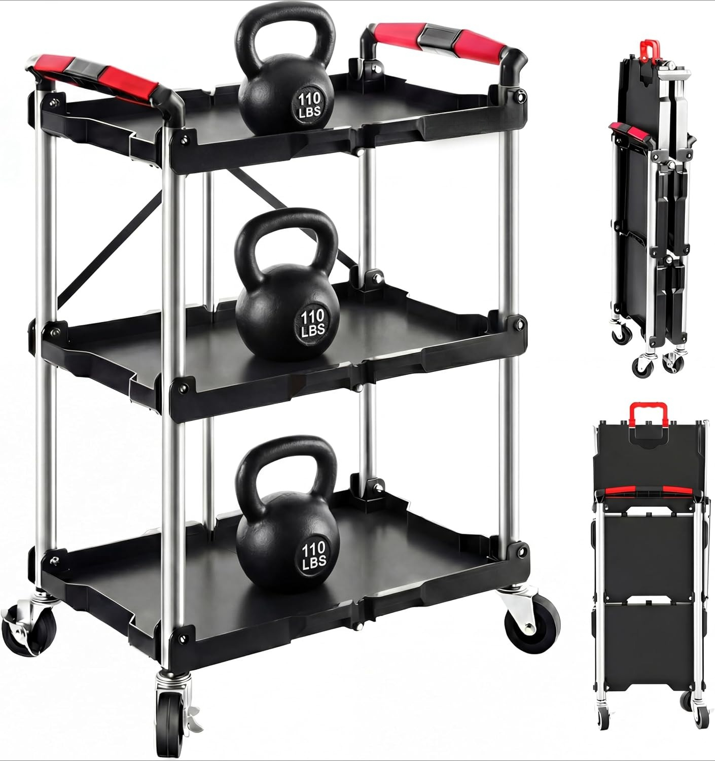3단 접이식 이동식 유틸리티 서비스 카트 330LBS  - Tools Trolley For Workshop 리뷰 및 가격